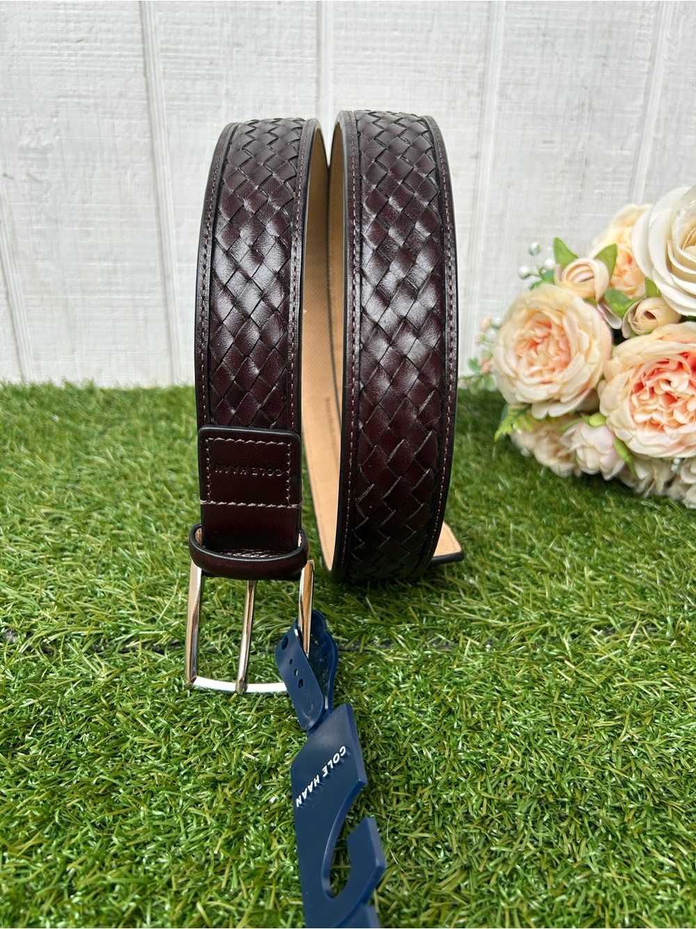 Cole Haan Men's Woven
Inlay Leather Dress Belt chocolate brown size 38 new
